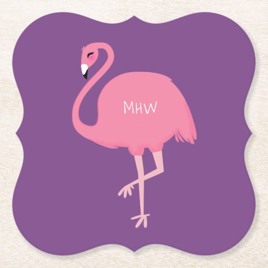 Cute Flamingo custom monogram paper onderzetters (Voorkant)