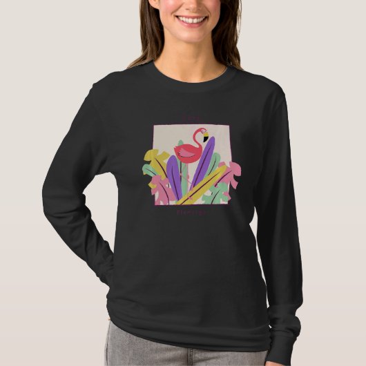 Cute Flamingo Flocked Graphics Apperal 2 T-shirt (Voorkant)