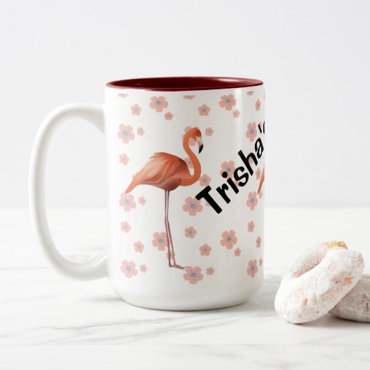 Cute flamingo gepersonaliseerd  tweekleurige koffiemok (Met donut)