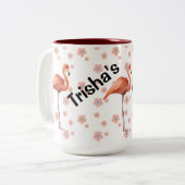 Cute flamingo gepersonaliseerd  tweekleurige koffiemok (Voorkant links)