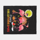 Cute Flamingo Hallo Thanksmas Happy Halloween Dank Fleece Deken (Voorkant (Horizontaal))