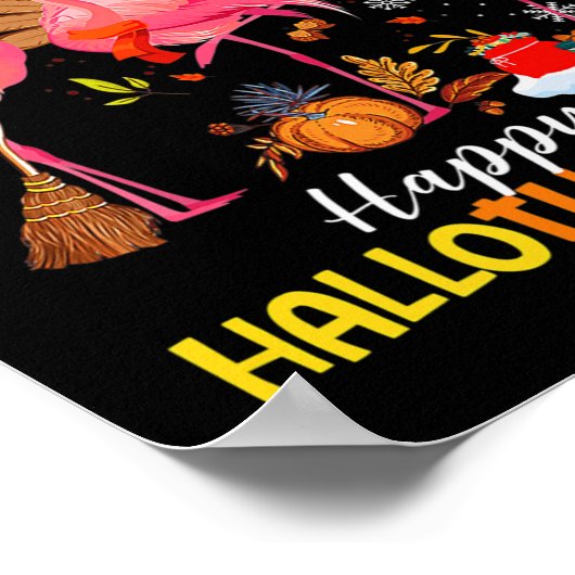 Cute Flamingo Hallo Thanksmas Happy Halloween Dank Poster (Hoek)