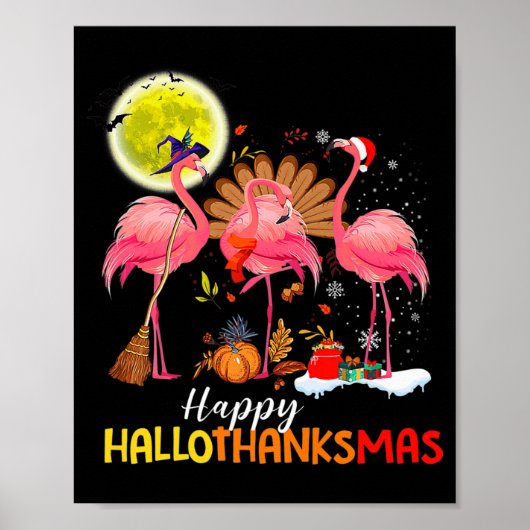 Cute Flamingo Hallo Thanksmas Happy Halloween Dank Poster (Voorkant)