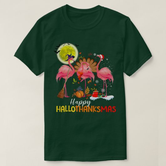 Cute Flamingo Hallo Thanksmas Happy Halloween Dank T-shirt (Design voorkant)