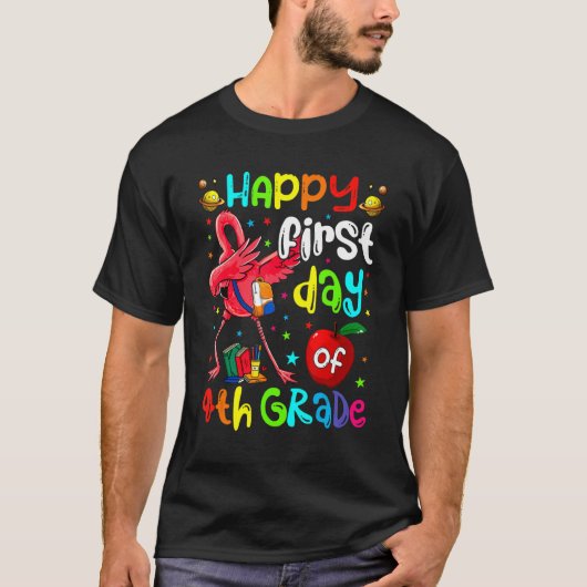 Cute Flamingo Happy First Day Of 4th Grade  Rocks T-shirt (Voorkant)