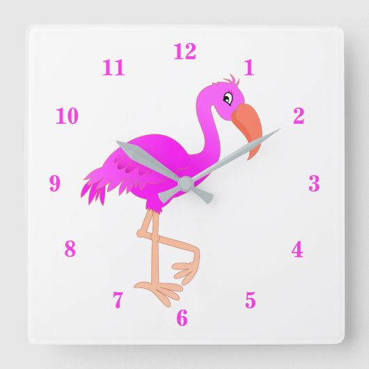 Cute Flamingo - Happy Vierkante Klok (Voorkant)