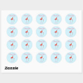 Cute Flamingo & Heart Dank u op Licht Blauw Ronde Sticker (Vel)