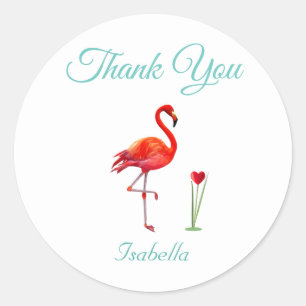 Cute Flamingo & Heart Hartelijk dank Ronde Sticker