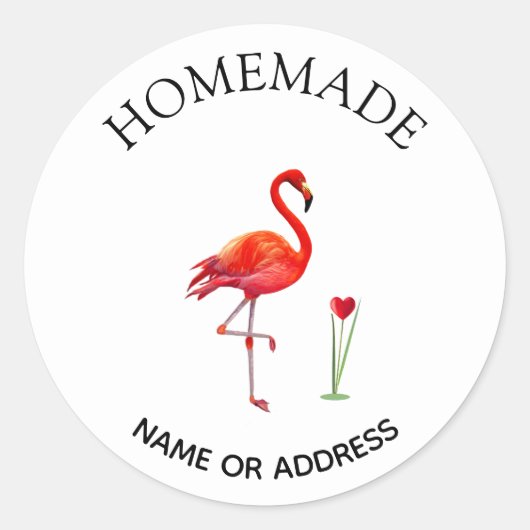 Cute Flamingo & Heart Homemade Ronde Sticker (Voorkant)