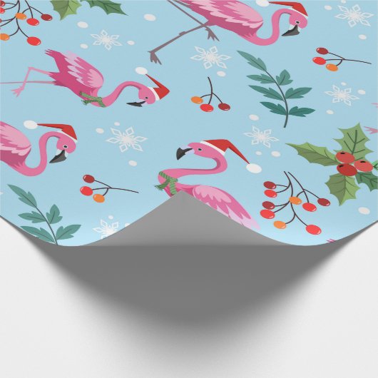 Cute Flamingo kerstpatroonverdringerpapier Cadeaupapier (Hoek)