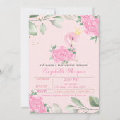 Cute Flamingo, Leaves, Floral Baby shower Kaart (Voorkant)