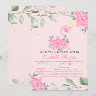 Cute Flamingo, Leaves, Floral Baby shower Kaart