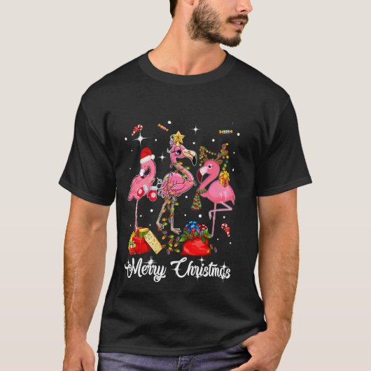 Cute Flamingo Merry kerstcadeau T-Shirt (Voorkant)