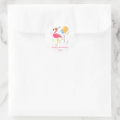 Cute Flamingo Modern Happy Birthday Script Ronde Sticker (Tas)