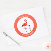 Cute Flamingo on Coral & White Bedankt Ronde Sticker (Envelop)