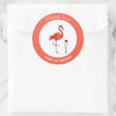 Cute Flamingo on Coral & White Bedankt Ronde Sticker (Tas)