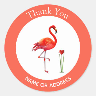 Cute Flamingo on Coral & White Bedankt Ronde Sticker
