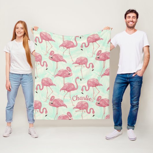 Cute Flamingo patroon aangepaste naam fleece blank (In situ)