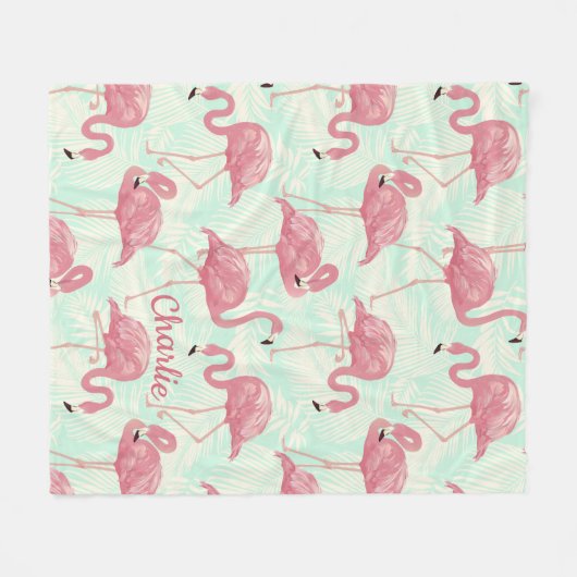 Cute Flamingo patroon aangepaste naam fleece blank (Voorkant (Horizontaal))