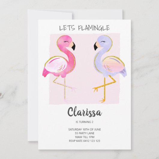 Cute Flamingo Pink Girly Invitation Kaart (Voorkant)