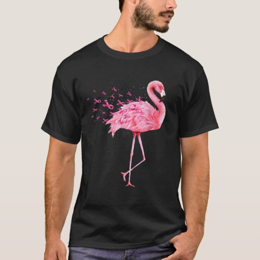 Cute Flamingo Pink Ribbon Breast Cancer Bewustheid T-shirt (Voorkant)