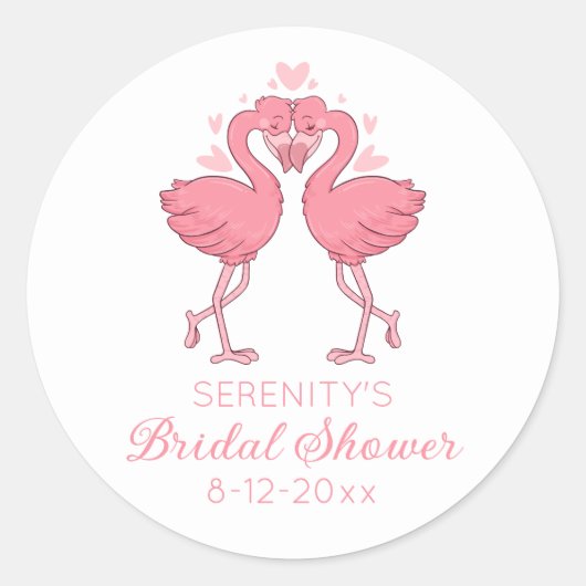 Cute Flamingo Pink Tropical Beach Bridal Shower Ronde Sticker (Voorkant)