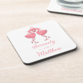 Cute Flamingo Pink Tropical Beach Wedding Bier Onderzetter (Linkerzijde)