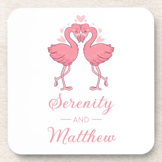 Cute Flamingo Pink Tropical Beach Wedding Bier Onderzetter (Voorkant)