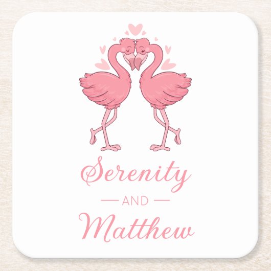 Cute Flamingo Pink Tropical Beach Wedding Kartonnen Onderzetters (Voorkant)