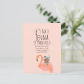 Cute Flamingo Plant Birthday Party Pink Briefkaart (Staand voorkant)
