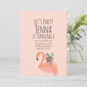Cute Flamingo Plant Birthday Party Pink Kaart (Staand voorkant)