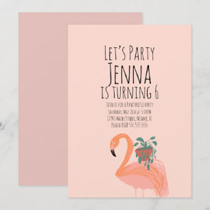 Cute Flamingo Plant Birthday Party Pink Kaart
