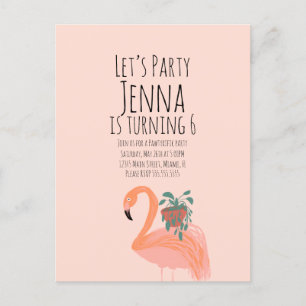 Cute Flamingo Plant Verjaardagsfeest Roze  Briefkaart