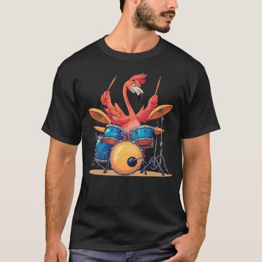 Cute Flamingo Playing Drums Flamingos Drummer Musi T-shirt (Voorkant)