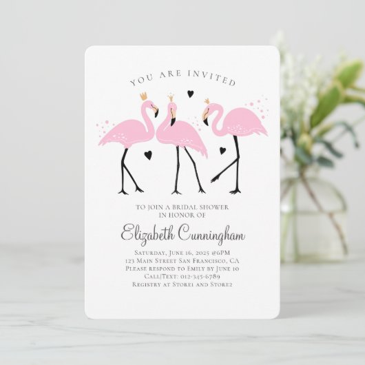 Cute Flamingo Princess Vrijgezellenfeest Kaart (Staand voorkant)