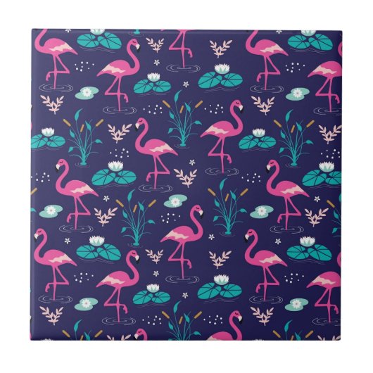 Cute Flamingo Seamless Pattern Tegeltje (Voorkant)