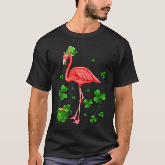 Cute Flamingo St Patrick's Day Leprechaun Hat Flam T-shirt (Voorkant)