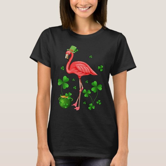 Cute Flamingo St Patrick's Day Leprechaun Hat Flam T-shirt (Voorkant)