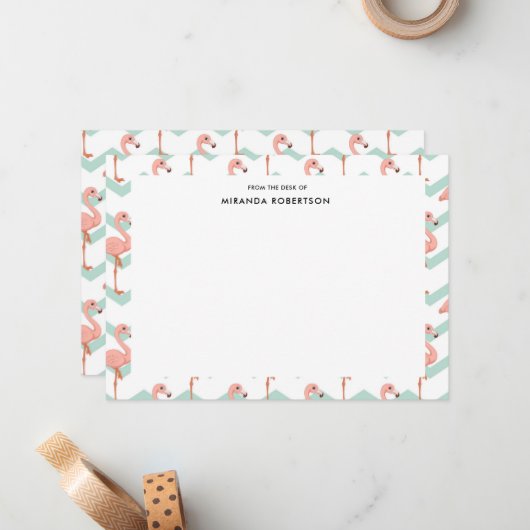 Cute Flamingo Summer Note-kaarten Notitiekaartje (Voorkant / Achterkant in situ)