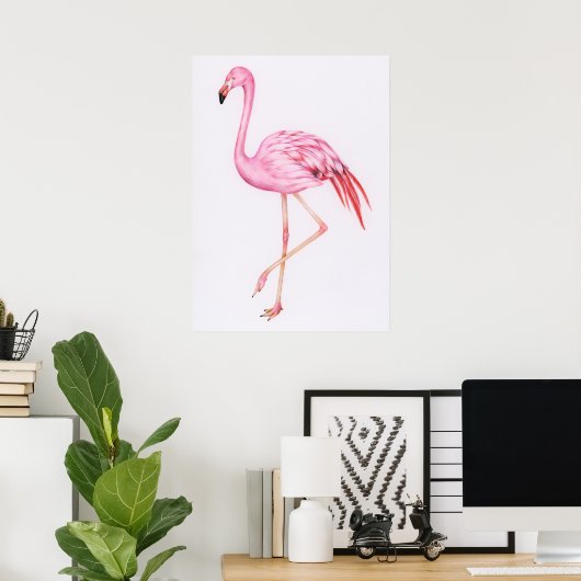 Cute Flamingo Tekening Poster (Thuiskantoor)