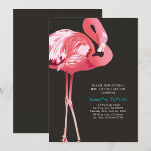 Cute Flamingo Tropical Birthday Party Invitation Kaart