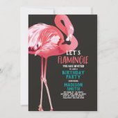 Cute Flamingo Tropical Birthday Party Invitation Kaart (Voorkant)