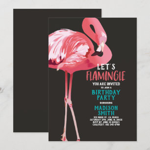 Cute Flamingo Tropical Birthday Party Invitation Kaart