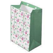 Cute Flamingo Tropical Flowers Leaf Pattern Green Medium Cadeauzakje (Voorkant Gekanteld)