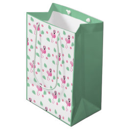 Cute Flamingo Tropical Flowers Leaf Pattern Green Medium Cadeauzakje