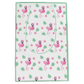 Cute Flamingo Tropical Flowers Leaf Pattern Green Medium Cadeauzakje (Voorkant)