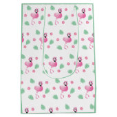 Cute Flamingo Tropical Flowers Leaf Pattern Green Medium Cadeauzakje (Achterkant)