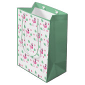 Cute Flamingo Tropical Flowers Leaf Pattern Green Medium Cadeauzakje (Achterkant Gekanteld)