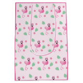 Cute Flamingo Tropical Flowers Pattern roze Medium Cadeauzakje (Achterkant)