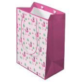Cute Flamingo Tropical Flowers Pattern roze Medium Cadeauzakje (Achterkant Gekanteld)